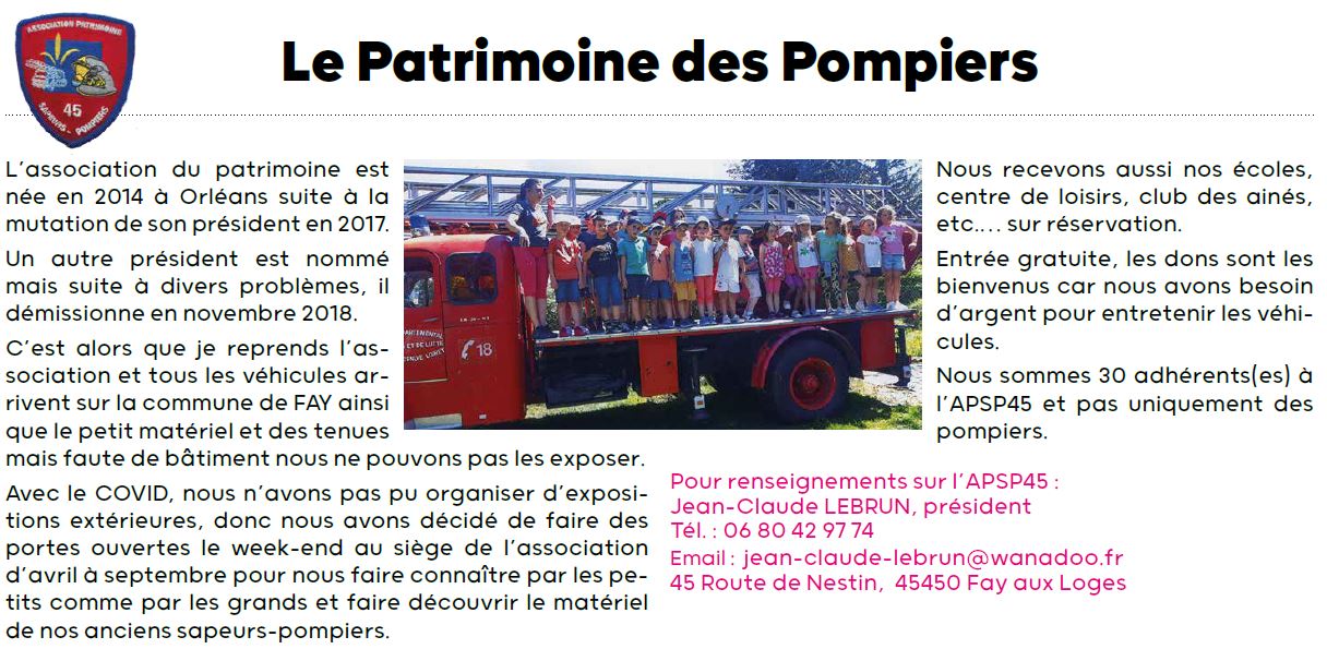 LA PATRIMOINE DES POMPIERS 2023